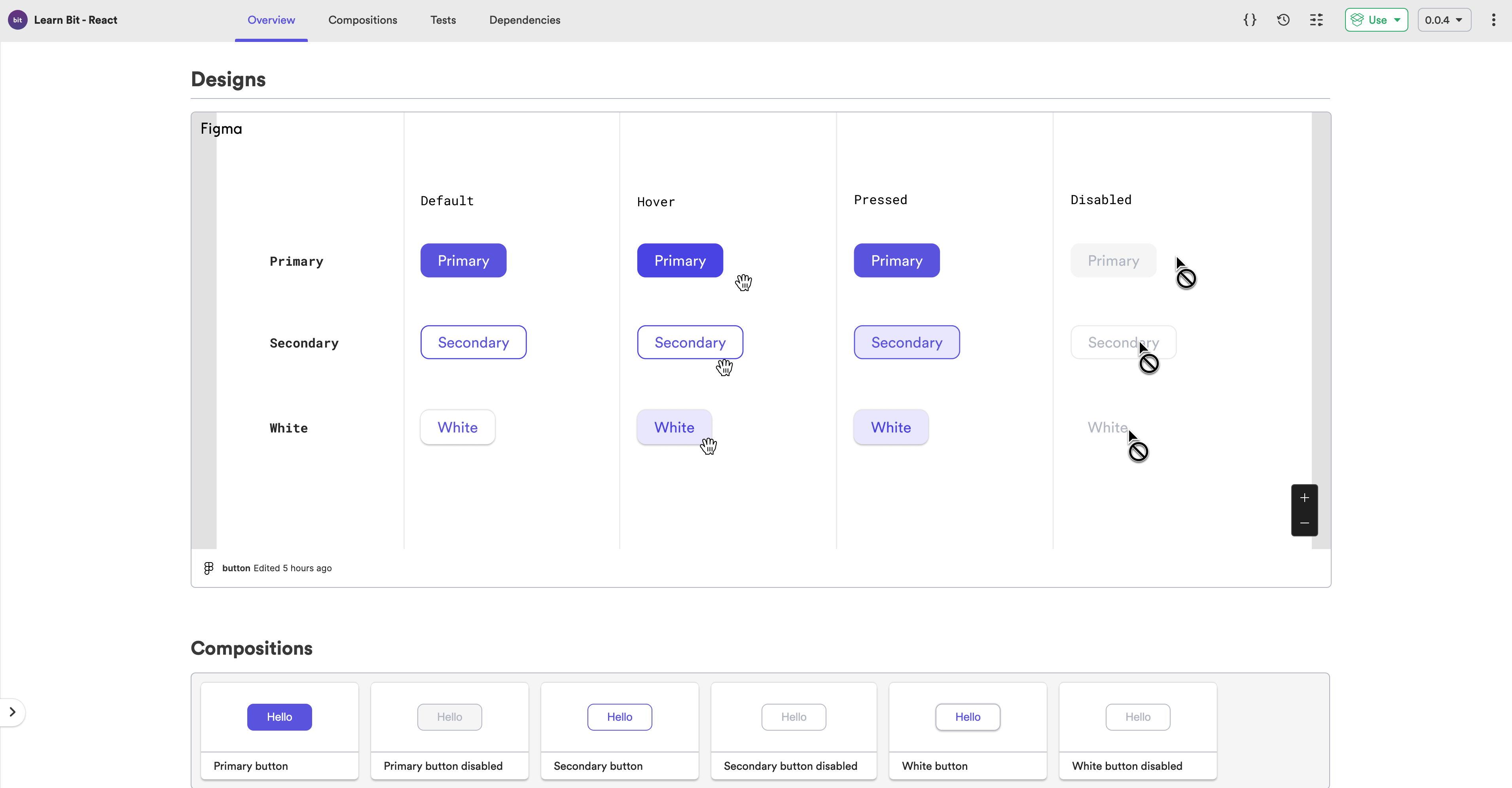 Figma embedded in button docs